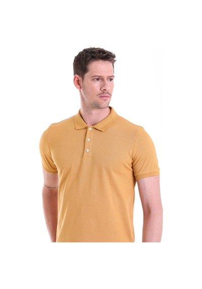 Hatemoğlu Hardal Düz Comfort Fit 100% Pamuk Polo Yaka Tişört Hardal
