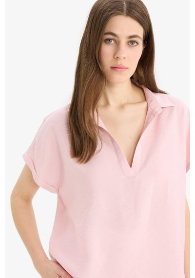 DeFacto Comfort Fit Gömlek Yaka Basic Düz Kısa Kollu Bluz E5989AX25SPPN130