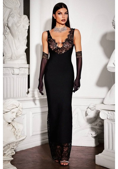 Mila Luxury Dantelli Elbise - Siyah