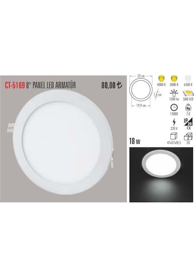 Cata Ct-5169 10 Adet 18W Slim Led Panel Armatür Alüminyum Kasa Beyaz
