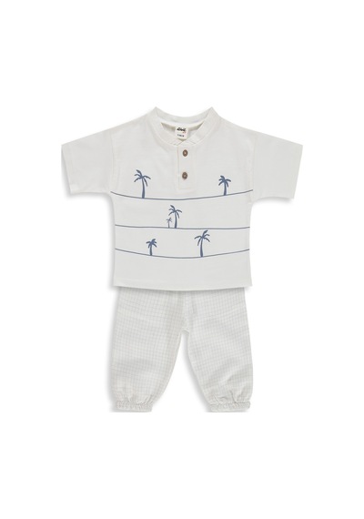 Civil Baby Palmiye Baskılı 6-18 Ay Takım - Ekru