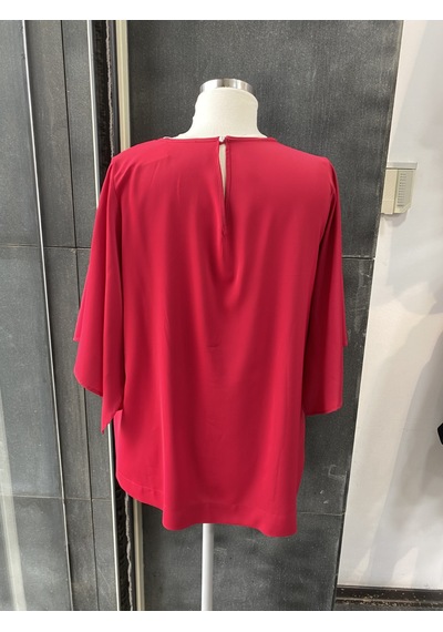 Pera Moda Yanları Boncuklu Zarif Kollu Uzun Oversize Büyük Beden Kadın Gömlek Kırmızı