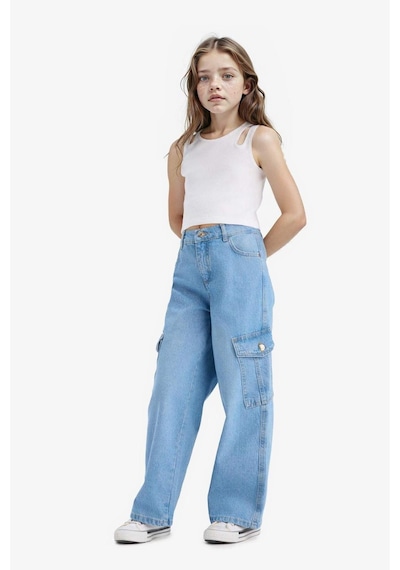 Defacto Kız Çocuk Wide Leg Kargo Geniş Paça Jean Pantolon E5879a825aunm28 Mavi