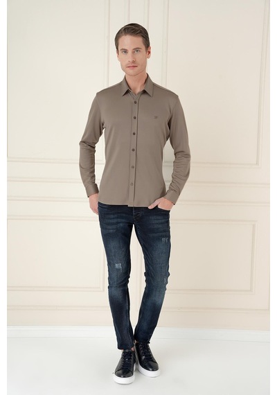 Efor G 1580 Slim Fit Vizon Klasik Gömlek Vizon