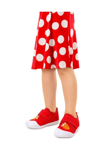 Kiko Kids Strawberry Cırtlı Kız Bebek İlk Adım Panduf Ayakkabı Kırmızı
