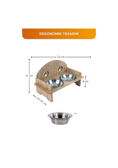 Ahşap Kedi Köpek Mama Su Kabı Standı, Metal Suluk, Kedi Köpek Halısı