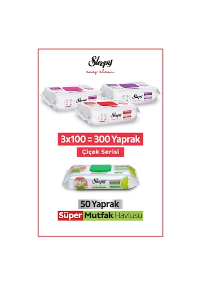 Sleepy Easy Clean Çiçek Serisi Ve Bergamot Yağlı Süper Mutfak Temizlik Havlusu 3x100+50 Tekli