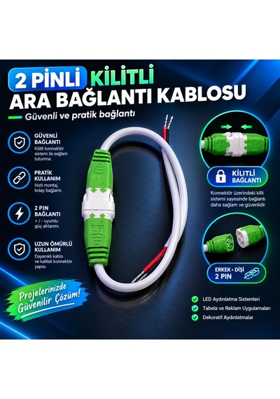 10 Adet 2li Dişi Erkek Geçmeli Takım Kilitli Yeşil Soketli Kablo