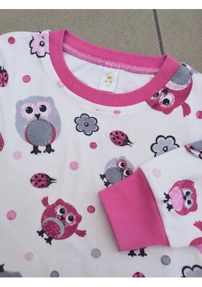 Novalisse Kız Çocuk Premium Penye Baykuş Desenli Uzun Kollu Pijama Takımı 2-11 Yaş - Pembe Çoklu Renk