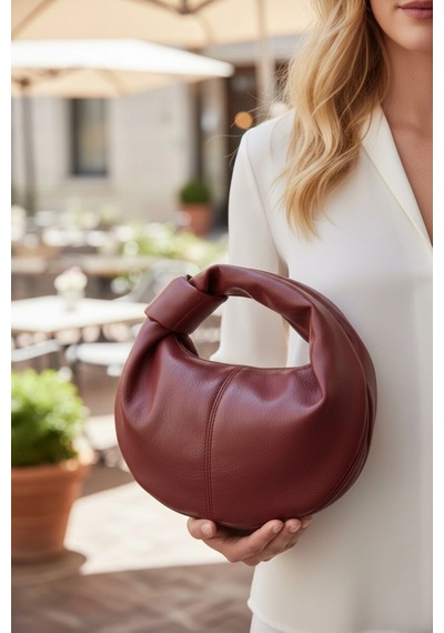 Glemix Helen Düğümlü Bordo Cilt Trend Kadın Mini Bowl Bag Bordo