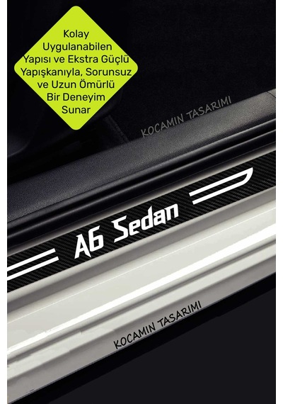 Dekoratif Karbon Kapı Eşiği Audi A6 Sedan Yazılı Siyah Beyaz 4 Parça 2 Ön 2 Arka Kaplama Audi A6 Sedan
