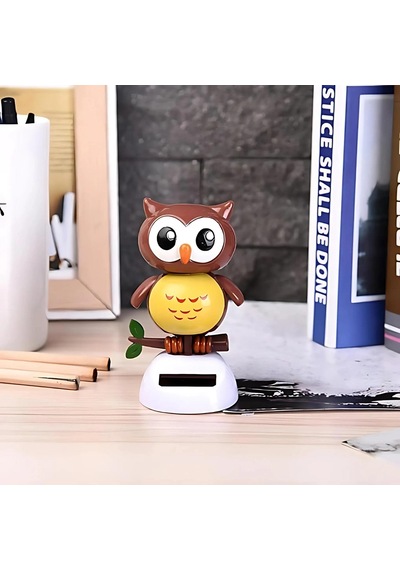 Solar Güneş Enerjili Dans Eden Sallanan Baykuş Figürü Araba Torpido Masaüstü Dekor 10 Cm Biblo Emoji