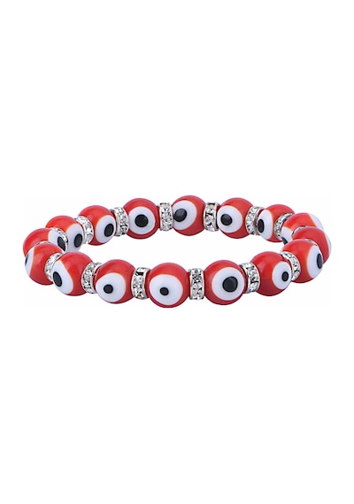 Stretch 10 Mm Kırmızı Renk Nazar Boncuklu Kristal Taşlı Rondela Bileklik Diğer