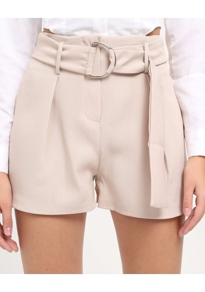 Hgfashion Yüksek Bel Kemerli Bej Rengi Şort Bej