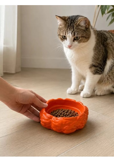 Hubrendy Sh Eko Form Model Beton Kedi Köpek Mama Ve Su Kabı 16cm 16cm 5.5cm - Turuncu