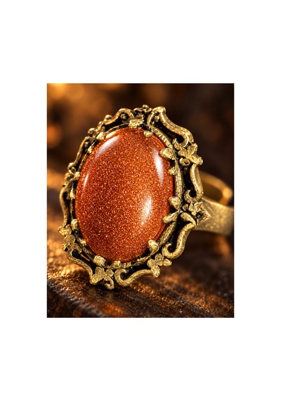 Esoo Jewelry Vintage Oval Taşlı Ayarlanabilir Yüzük Antik Pirinç Kadın Gold