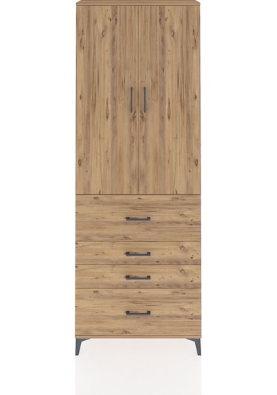 Arges Dolap 4 Raflı 4 Çekmeceli 2 Kapaklı 88x30x243 Çam-çam Çam