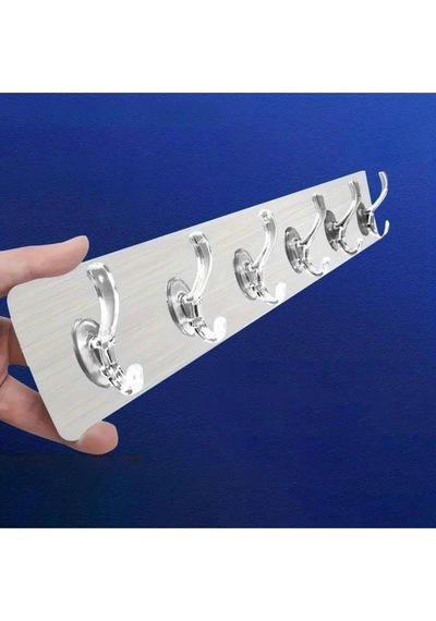 Gümüş Renk Tek Parça Banyo Lavabo Kendinden Yapışkanlı 6 Kancalı Askı Plastik Gümüş Tr Diğer
