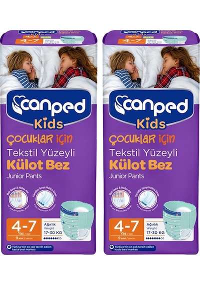 Canped Kids Çocuklar İçin Tekstil Yüzeyli Külot Bez 17-30 KG 4-7 Yaş 2 x 9 Adet