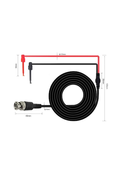 Bnc To Kanca Tip Test Ölçme Probu Osiloskop Ve Sinyal Jeneratörü Probu 1 Metre 2.5a 50ohm Kırmızı