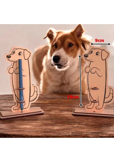 Boyanabilir Ahşap Köpek Kalemlik - 3mm Mdf Lazer Kesim Hobi Seti 10 Adet