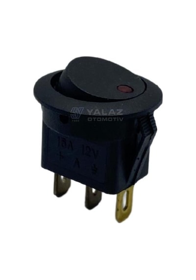 12v Tuşlu Anahtar Yuvarlak Ledli Kırmızı 3 Fiş 20 Mm
