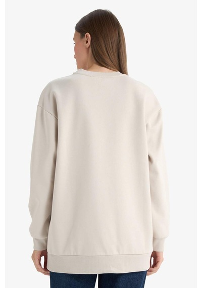 Defacto Regular Fıt Bisiklet Yaka Baskılı İçi Yumuşak Tüylü Sweatshirt Tunik F3088ax25wnbg186 Bej-bg186
