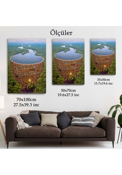 Gerçeküstü Bir Kütüphane Kanvas Tablo, Çalışma Odası Hediyesi, Kütüphane Posteri-5209 70 X 100