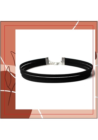 Siyah Renk Süet Kadın Choker Kolye Renkli