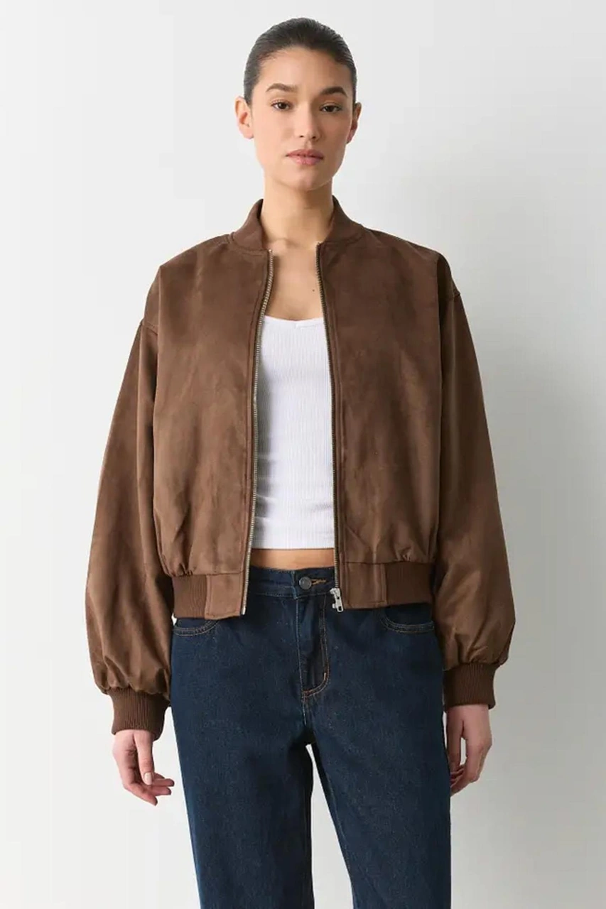 Kahverengi Astarlı Kadın Bomber Ceket Mg2545 Kahverengi