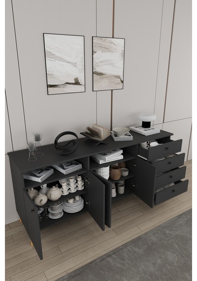Lüks Yemek Odası Takımı 3 Parça %100 Mdf Konsol Yemek Masası Tv Ünitesi Yt02 Antrasit Lüks Yemek Odası Takımı 3 Parça %100 Mdf Konsol Yemek Masası Tv Ünitesi Yt02 Antrasit