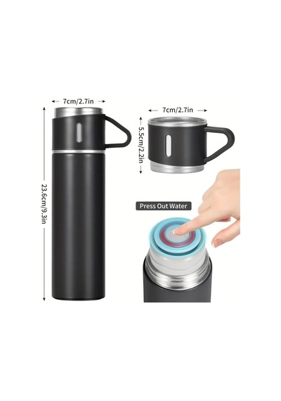 Paslanmaz Çelik Termos Renkli 3 Bardaklı 500 Ml Kutulu Set Genel