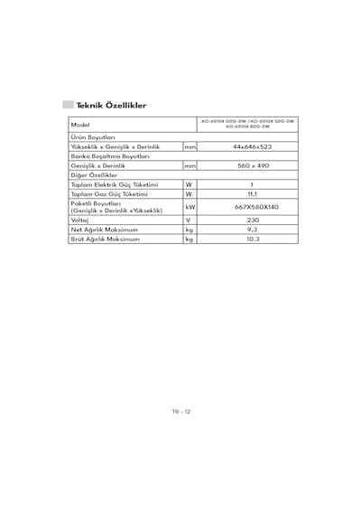 Vestel AO-65104 SDG-DW Ankastre Ocak