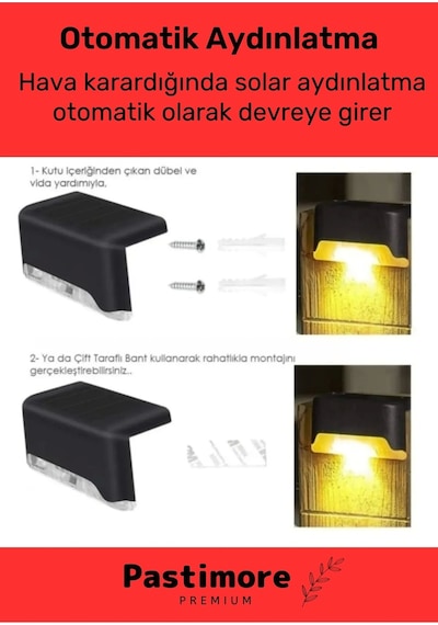 Premium Su Geçirmez Solar Güneş Enerjili Şarj Edilen Köşebent Merdiven Veranda Bahçe 4'lü Led Set