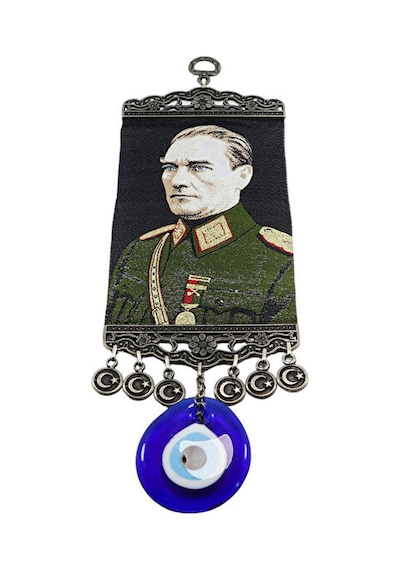 El Yapımı Cam Nazar Boncuklu M. K Atatürk Duvar Süsü, Hediyelik D