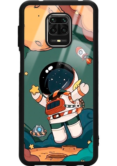 Xiaomi Redmi Note 9 Pro Anime Astronot Tasarımlı Glossy Telefon Kılıfı Siyah