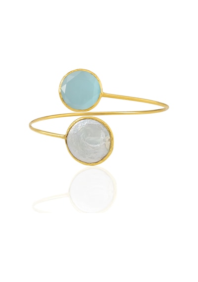 Kadir Jewellery 22 Ayar Altın Kaplama Ayarlanabilir İnci Bilezik Açık Mavi