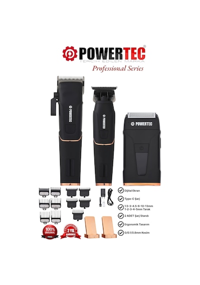 Powertec TR-5400 Saç & Sakal & Ense Profesyonel Tıraş Makinesi Seti