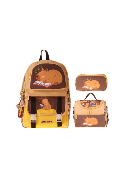 Kaukko Kids Clever Kahverengi Renk Erkek Çocuk Üçlü İlkokul Okul Çantası Seti/takımı - Setkk-l5384a