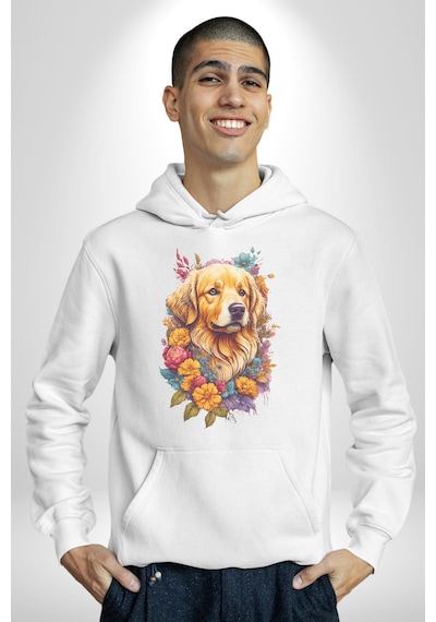Golden Çiçekli Baby Face Kadın Erkek Beyaz Kapüşonlu Sweatshirt Hoodie Beyaz