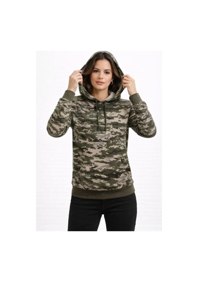 Butik İstanbul Erkek Kamuflaj Desenli 2 İplik 4 Mevsim Kapüşonlu Kanguru Cepli Hoodie Sweatshirt - Kamuflaj