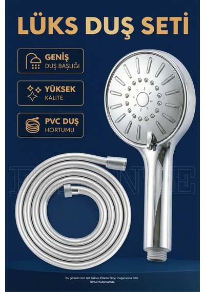 Lüx Duş Seti Geniş Duş Başlığı & Yüksek Kalite Pvc Hortum Çok Renkli