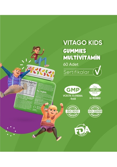 Vitago Kids Gummies Multivitamin 60 Adet Çiğnenebilir Jel
