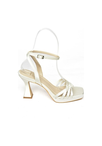 Fox Shoes S569315704 Bej Saten Kumaş Kalın Topuklu Ayakkabı Bej