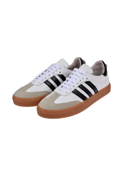 Floor Hakiki Deri Kadın Spor Ayakkabı Sneaker Mak-3020 Beyaz Siyah Beyaz