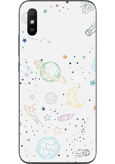 Redmi 9a Uyumlu Uzay Yolculuğu Baskılı Silikon Kılıf Renkli