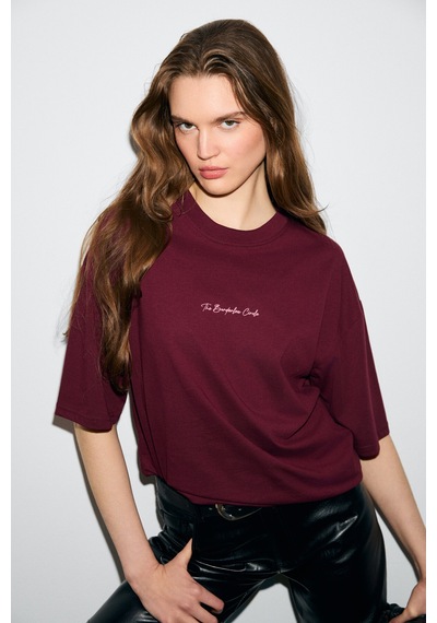 Grımelange Kıvato Kadın Pamuk Yumuşak Kumaşlı Baskı Detaylı Bordo T-shirt Bordo