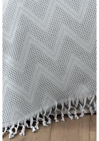 %100 Pamuk Çift Kişilik Bağlama Saçaklı Pike-220x240 Cm-gri Grı Gri