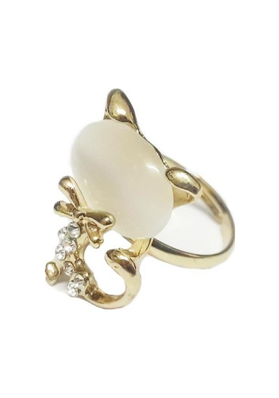 Sevimli Kedi Opal Moda Yüzük 17mm Çap Boyut Ayarlanabilir Silver