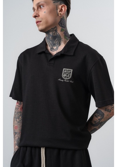 Erkek Rocket Club Yazılı Regular Fit T-shirt Şort Takım Siyah